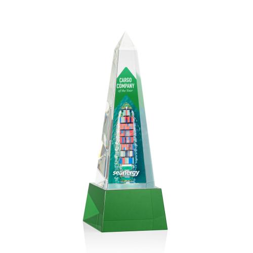 Corporate Awards - Master Full Color Green on Base Obelisk Crystal Award