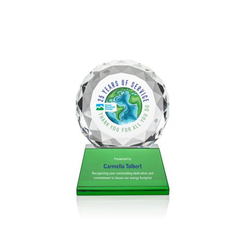 Corporate Awards - Seville Full Color Green on Base Circle Crystal Award