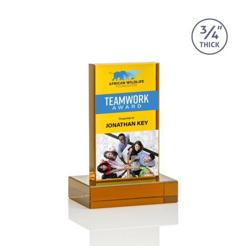 Corporate Awards - Hathaway Full Color Amber Rectangle Crystal Award