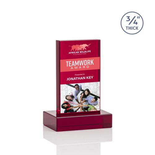 Corporate Awards - Hathaway Full Color Red Rectangle Crystal Award