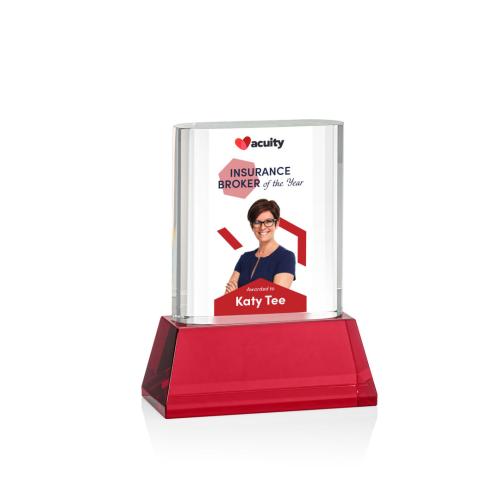 Corporate Awards - Merit Full Color Red on Base Rectangle Crystal Award