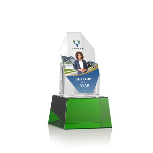 Corporate Awards - Crystal Awards - Barrhaven Full Color Green on Base Crystal Award