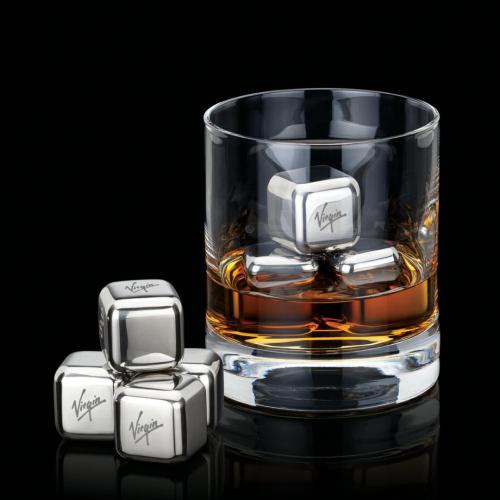 Corporate Recognition Gifts - Etched Barware - Swiss Force® S/S Ice Cube Set of 4