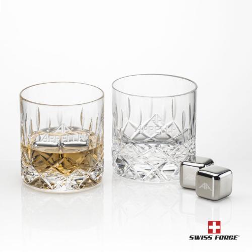 Corporate Recognition Gifts - Etched Barware - Swiss Force® S/S Ice Cubes & 2 Denby OTR