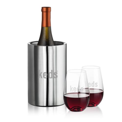 Corporate Recognition Gifts - Etched Barware - Jacobs Wine Cooler & Boston Stemless Wine