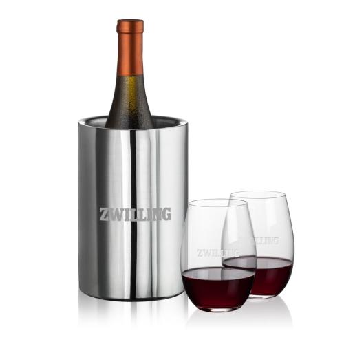 Corporate Recognition Gifts - Etched Barware - Jacobs Wine Cooler & Laurent Stemless Wine