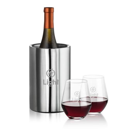 Corporate Recognition Gifts - Etched Barware - Jacobs Wine Cooler & Reina Stemless Wine