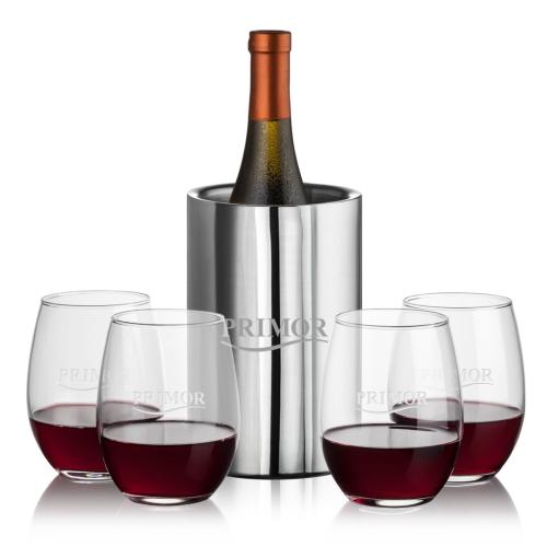 Corporate Recognition Gifts - Etched Barware - Jacobs Wine Cooler & Stanford Stemless Wine