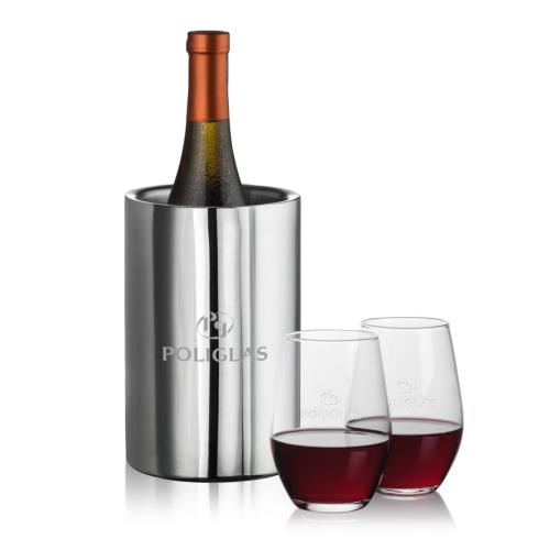 Corporate Recognition Gifts - Etched Barware - Jacobs Wine Cooler & Vale Stemless Wine