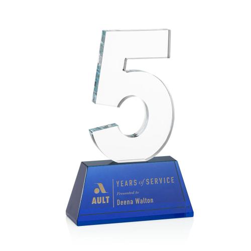 Corporate Awards - Milestone Optical Blue Number Crystal Award