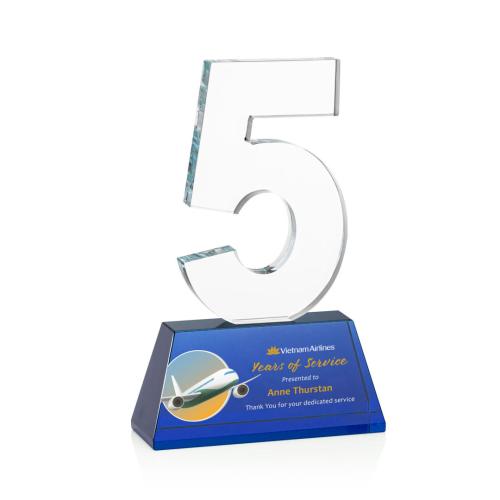 Corporate Awards - Milestone Optical Full Color Blue Number Crystal Award