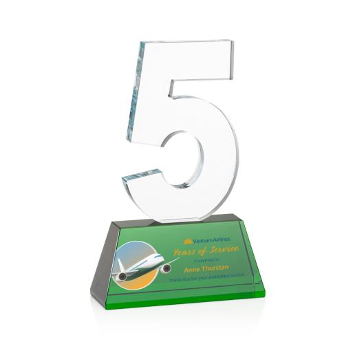Corporate Awards - Milestone Optical Full Color Green Number Crystal Award