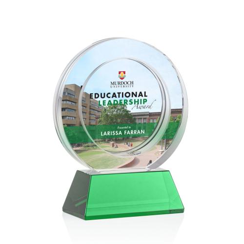 Corporate Awards - Templeton Full Color Green on Base Circle Crystal Award