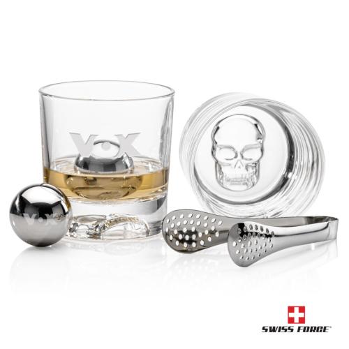 Corporate Recognition Gifts - Etched Barware - Swiss Force® S/S Balls & 2 Delrina Skull OTR
