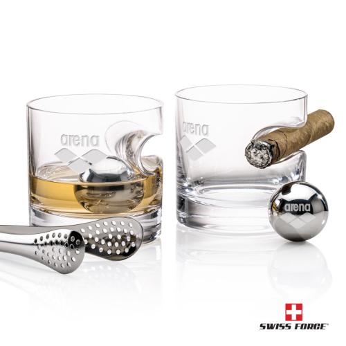 Corporate Recognition Gifts - Etched Barware - Swiss Force® S/S Balls & 2 Havana OTR