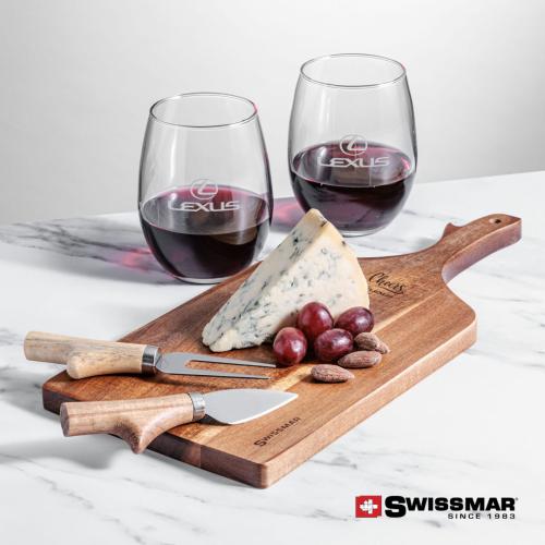 Corporate Recognition Gifts - Etched Barware - Swissmar® Paddle Board & 2 Stanford Stemless Wine