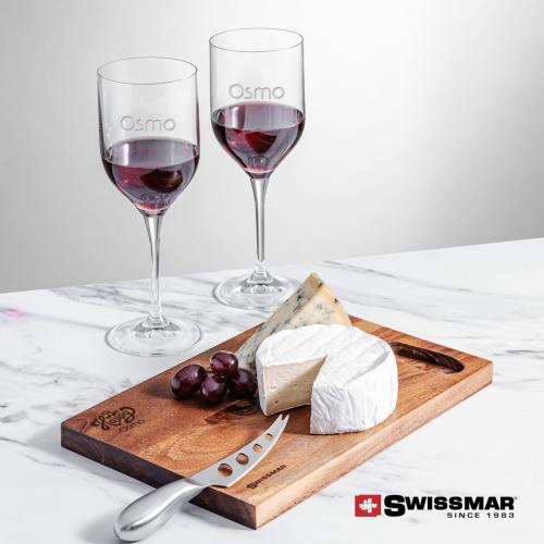 Corporate Recognition Gifts - Etched Barware - Swissmar® Acacia Board &  2 Belmont Wine