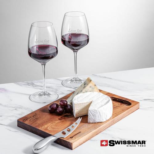 Corporate Recognition Gifts - Etched Barware - Swissmar® Acacia Board &  2 Oldham Wine