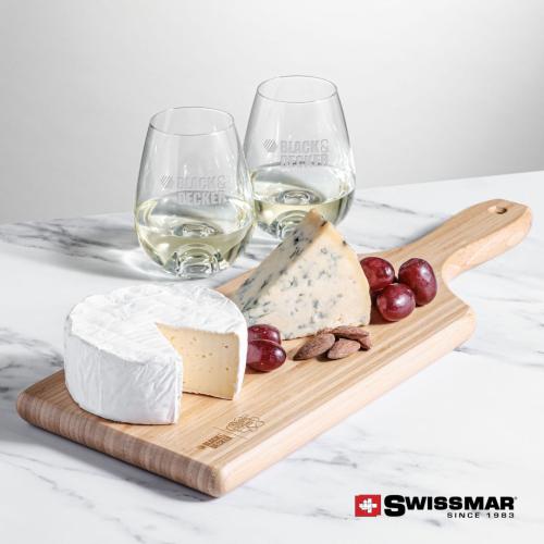 Corporate Recognition Gifts - Etched Barware - Swissmar® Bamboo Board & 2 Edderton Stemless Wine