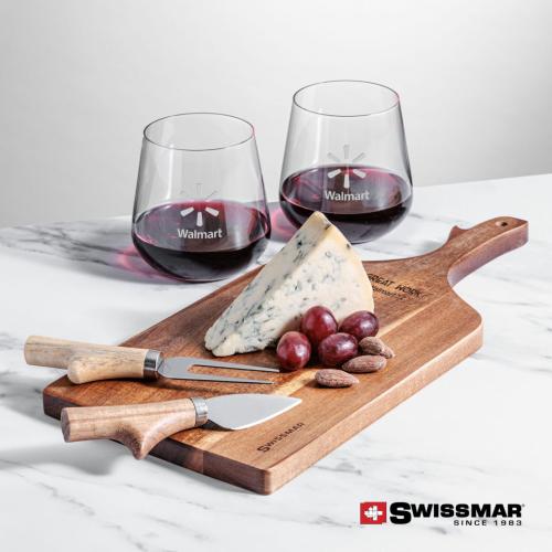 Corporate Recognition Gifts - Etched Barware - Swissmar® Paddle Board & 2 Howden Stemless Wine