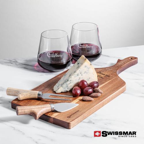 Corporate Recognition Gifts - Etched Barware - Swissmar® Paddle Board & 2 Breckland Stemless Wine