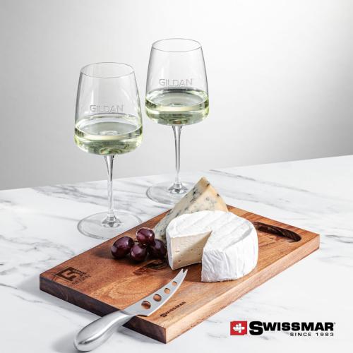 Corporate Recognition Gifts - Etched Barware - Swissmar® Acacia Board &  2 Dunhill Wine