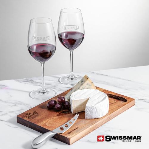 Corporate Recognition Gifts - Etched Barware - Swissmar® Acacia Board &  2 Coleford Wine