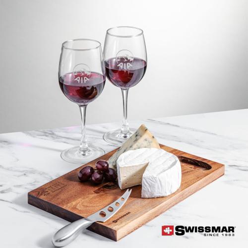 Corporate Recognition Gifts - Etched Barware - Swissmar® Acacia Board &  2 Connoisseur Wine