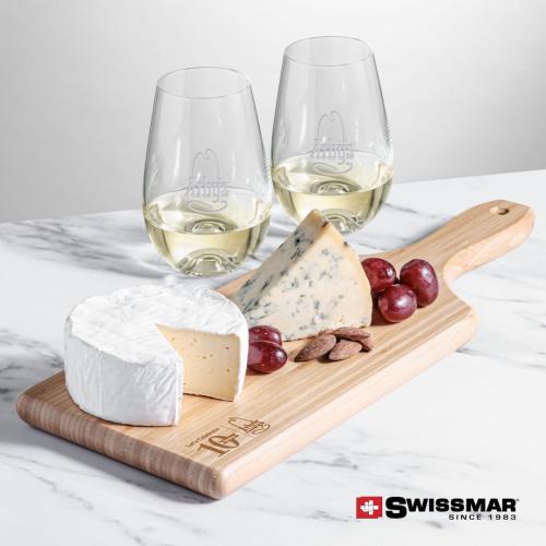 Corporate Recognition Gifts - Etched Barware - Swissmar® Bamboo Board & 2 Boston Stemless Wine