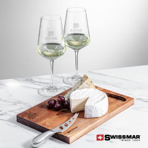Corporate Recognition Gifts - Etched Barware - Swissmar® Acacia Board &  2 Cannes Wine
