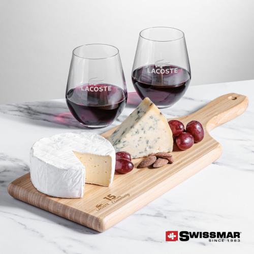 Corporate Recognition Gifts - Etched Barware - Swissmar® Bamboo Board & 2 Reina Stemless Wine