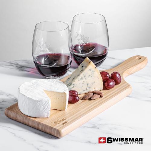 Corporate Recognition Gifts - Etched Barware - Swissmar® Bamboo Board & 2 Bartolo Stemless Wine