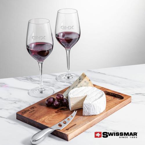 Corporate Recognition Gifts - Etched Barware - Swissmar® Acacia Board &  2 Lethbridge Wine