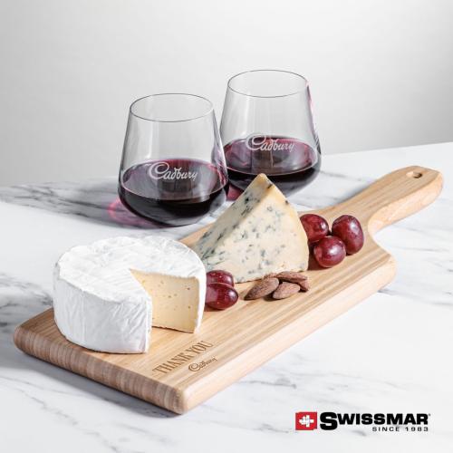 Corporate Recognition Gifts - Etched Barware - Swissmar® Bamboo Board & 2 Breckland Stemless Wine