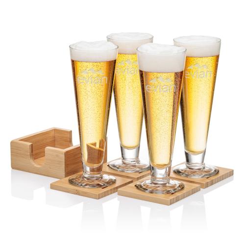 Corporate Recognition Gifts - Etched Barware - Bamboo Coaster Gift Set - Classic