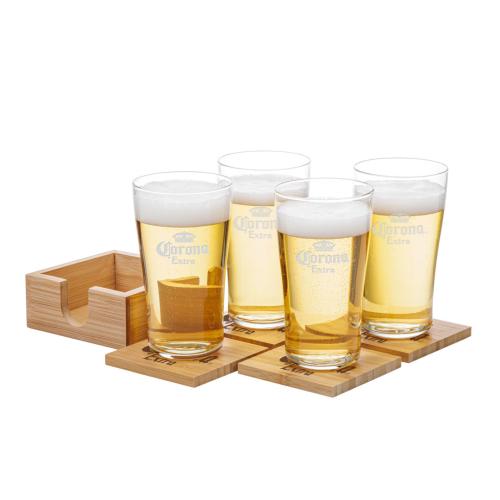 Corporate Recognition Gifts - Etched Barware - Bamboo Coaster Gift Set - Caldecott