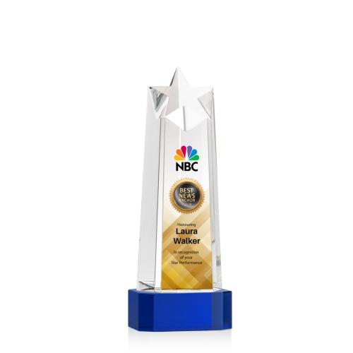 Corporate Awards - Delaware Star Full Color Blue on Base Obelisk Crystal Award