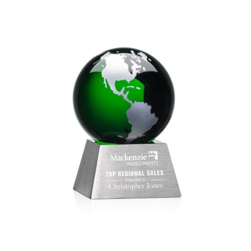 Corporate Awards - Ryegate Globe Green/Silver Spheres Crystal Award