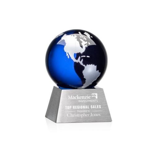 Corporate Awards - Ryegate Globe Blue/Silver Spheres Crystal Award