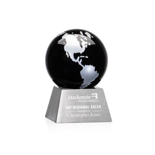 Corporate Awards - Ryegate Globe Black/Silver Spheres Crystal Award