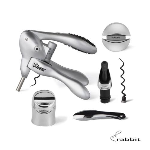 Corporate Recognition Gifts - Etched Barware - rabbit® 6-PC Wine Tool Kit - Silver