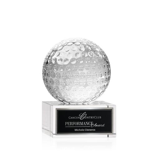 Corporate Awards - Golf Ball Spheres on Hancock Base Crystal Award