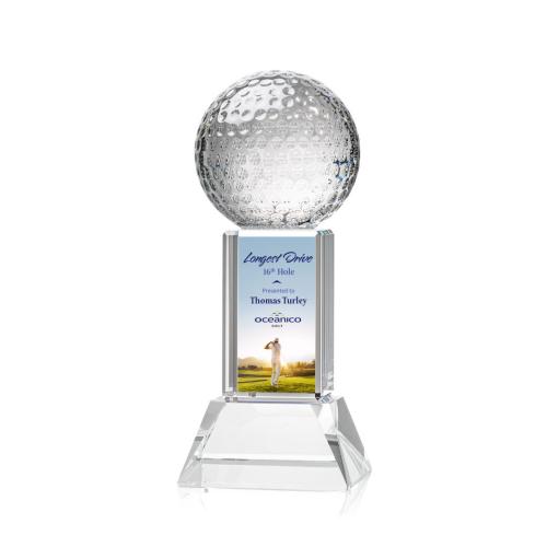 Corporate Awards - Golf Ball Full Color Clear on Stowe Spheres Crystal Award