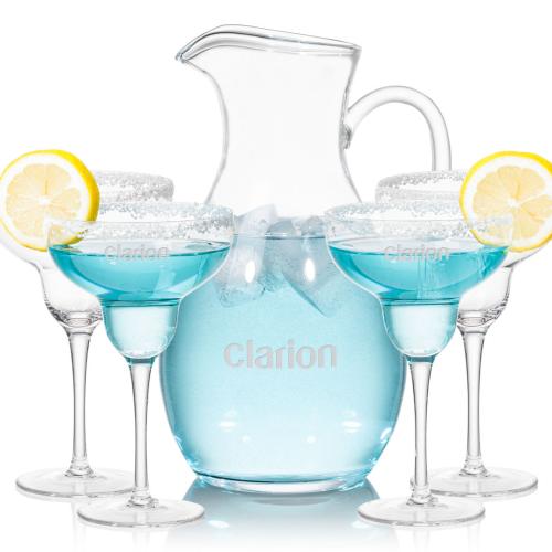 Corporate Recognition Gifts - Etched Barware - Geneva Pitcher & St Tropez Cocktail