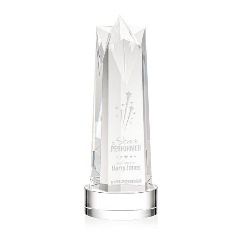 Corporate Awards - Crystal Awards - Crystal Pillar Awards - Ellesmere Star on Stanrich Base - Clear