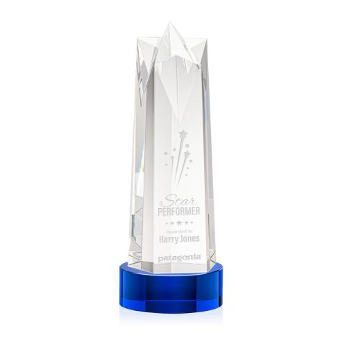 Corporate Awards - Crystal Awards - Crystal Pillar Awards - Ellesmere Star on Stanrich Base - Blue