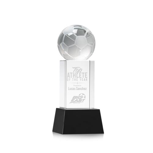 Corporate Awards - Soccer Ball Black on Belcroft Base Spheres Crystal Award