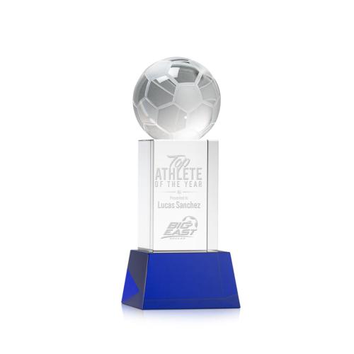 Corporate Awards - Soccer Ball Blue on Belcroft Base Spheres Crystal Award