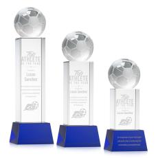 Employee Gifts - Soccer Ball Blue on Belcroft Base Spheres Crystal Award