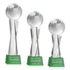 Employee Gifts - Soccer Ball Green on Grafton Base Spheres Crystal Award